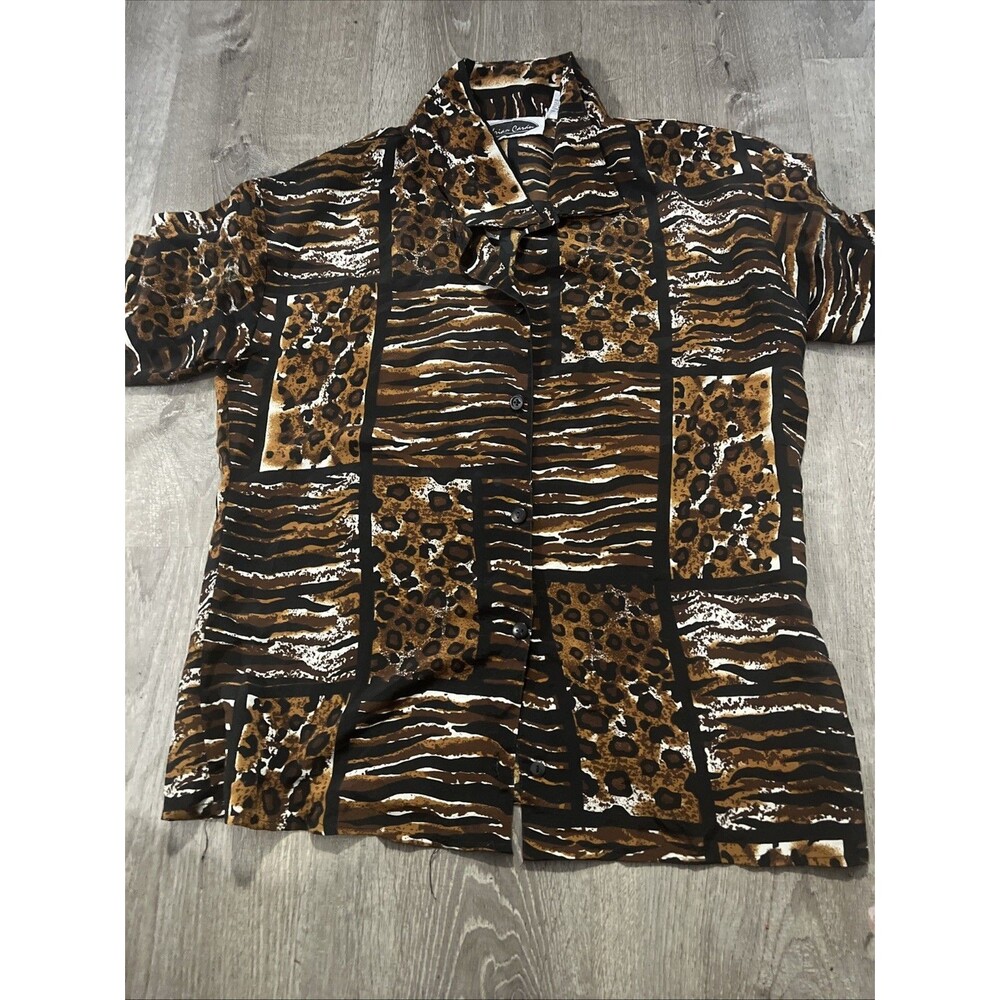 Vintage Adrian Caran Women’s Animal Print Blouse Size 24 See Desc